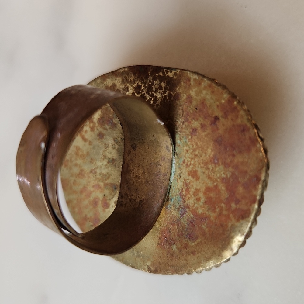 Turquoise & Brass Statement Ring Adjustable From … - image 2